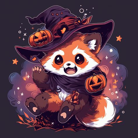 🎃🐼 This adorable Red Panda is ready for Halloween! 🌙🖤 Get into the festive spirit with this cute illustration of a Red Panda jumping and waving one hand while holding a Jack-o-Lantern in the other. 🐾🎃 #halloween #red-panda #fall #spooky #love #halloweencostume #october #photography #pumpkin #autumn #trickortreat #art #travel #photooftheday #halloweenmakeup #horror #scary #instagood #costume #fashion #happyhalloween #losangeles #makeup #pumpkins #fun #music #nature #picoftheday Red Panda Makeup, Red Panda Halloween, Panda Dog Costume, Panda Halloween Costume, Panda Makeup, October Photography, Panda Costume, Spooky Love, Red Panda Cute