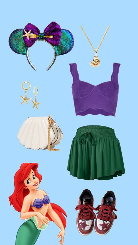 Ariel, The Little Mermaid, Disney Bound outfit, Disney costume, princess, Halloween, Flounder, Mickey ears outfit Mickey Ears Outfit, Ariel Halloween Costume, Disney Bound Outfits Casual, Princess Halloween, Outfit Disney, Disney Costume, Costume Princess, Ariel Disney, Duo Halloween Costumes