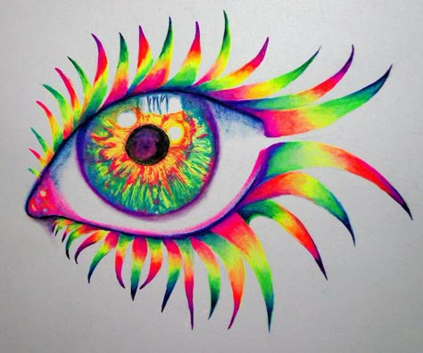 Seeing Color by nicostars on DeviantArt Colorful Eye Drawing Art, Neon Eye Drawing, Trippy Eye Sketch, Psychadelic Eyes Drawing, Trippy Eyes Painting, Neon Art Painting, Painting Ideas Eyes Trippy, Gel Pen Art, Eyeball Art