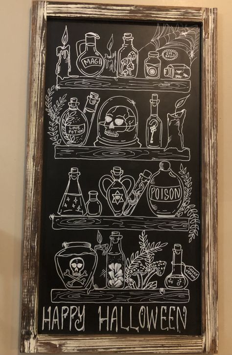 Halloween Chalkboard Ideas, Kitchen Chalkboard Ideas, Autumn Chalkboard, Thanksgiving Chalkboard Art, Chalkboard Wall Ideas, Work Board Ideas, Summer Chalkboard Art, Halloween Chalkboard Art, Witchy Autumn