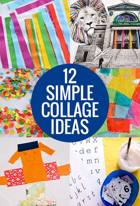 Try these 12 simple collage ideas and get a little gluey with your kids! Toddler Collage Ideas, School Collage Ideas Projects, Kids Collage Ideas, Simple Collage Ideas, Collage Ideas Projects, Creative Collage Ideas Projects, Collage Ideas For Kids, Collage Making Ideas, Collage Art For Kids