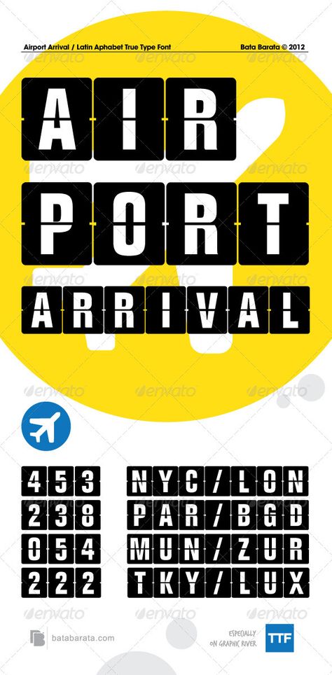 Another option for my font. Containing thick and formal font, this font can be used to aim for lot of people to see. Airport Flight Board, Airport Board, Best Number Fonts, Airport Signage, Airport Logo, Airport Theme, Rustic Fonts, Airport Signs, Fonts Retro