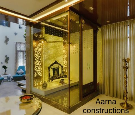 Turning dreams into reality Glass Puja Room, Glass Pooja Room Design, Thotti Mane, Pooja Shelf, Mandir Ideas, House Temple, Living Room Wall Wallpaper, Residential And Commercial Building, Worship Design