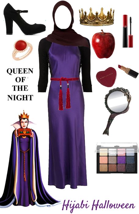 Hijabi Halloween Costume Ideas, Hijab Halloween Costumes, Hijabi Halloween Costumes, Evil Queen Costume Diy, Disney Characters Costumes Diy, Evil Queen Outfit, Evil Queen Cosplay, Evil Queen Makeup, Evil Queen Costume