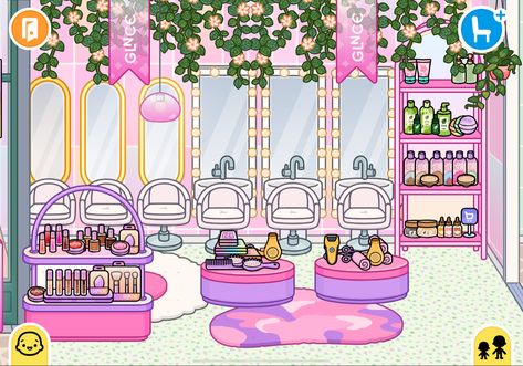 Toca Life Shop Ideas, Toca Boca Makeup Shop, Toca Boca My Room Pack, Toca Boca Store Ideas, Hair Salon 4 Toca Boca Logo, Hair And Makeup Salon, Miga World Room Ideas, Toca Boca Hair Salon, Toca Life World Aesthetic Pfp