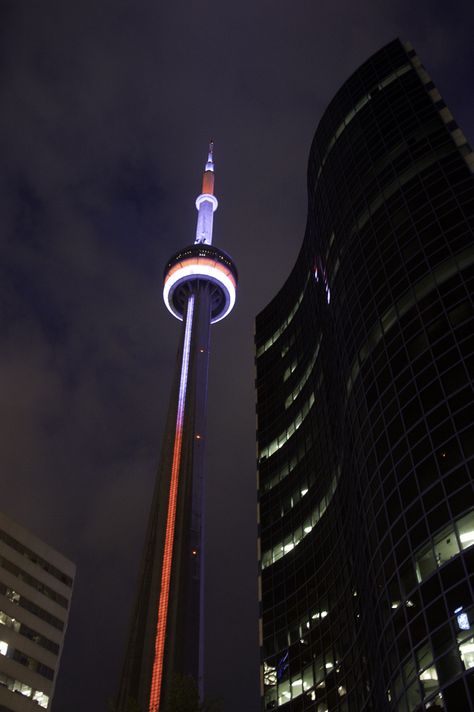 CN Tower at night, Harbourfront, Toronto, Ontario, CA Cn Tower At Night, Cn Tower Wallpaper, Cn Tower Aesthetic, Toronto Night Aesthetic, Canada At Night, Harbourfront Toronto, Blame Canada, Toronto At Night, Canada Homes