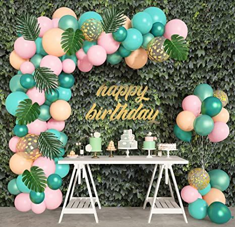 Tropical Balloon Garland, Safari Theme Birthday Party, Jungle Safari Theme, Flamingo Themed Party, Arch Balloon, Deco Ballon, Tropical Birthday Party, Jungle Theme Parties, Safari Theme Birthday