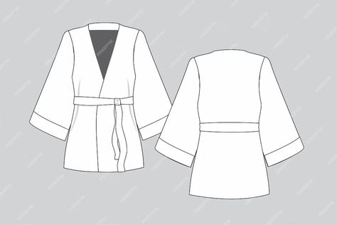 Premium Vector | Kimono, kimono draw, technical illustration, draw vector, clothes vector, woman clothes Kimono Template, Kimono Drawing, Vector Clothes, Draw Vector, 2024 Inspiration, Silhouette Drawing, Technical Illustration, Technical Drawings, Working Drawing