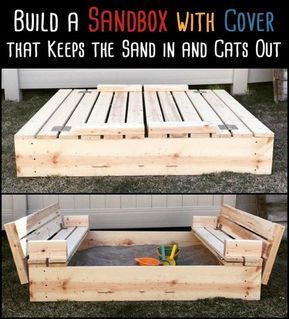 Sandbox With Cover, Sandbox Plans, Build A Sandbox, Backyard Sandbox, Diy Sandbox, Cat Playground Outdoor, Kids Sandbox, Outdoor Play Space, Outdoor Play Spaces