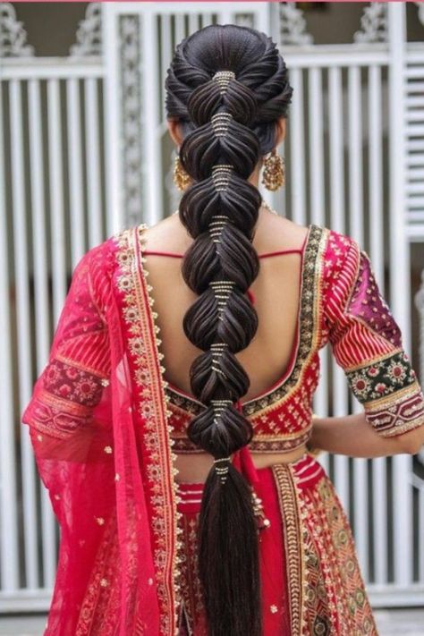 Lehenga Hairstyles, Bridal Hairstyle Indian Wedding, Bubble Braid, Saree Hairstyles, Bridal Hairdo, Traditional Hairstyle, Indian Wedding Hairstyles, Open Hairstyles, Indian Bridal Hairstyles