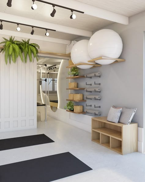 Home Pilates Studio Design, In Home Pilates Studio, Pilates Design Studio, Wellness Studio Design Interiors, Pilates Studio Decor, Pilates Room Ideas Home, Wellness Clinic Interior Design, Pilates Home Studio Gym Design, Fitness Studio Design Ideas