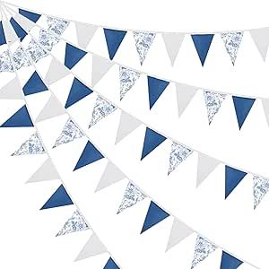 Fanfanwin 32Ft Blue White Floral Pennant Flag Banner Garland Wedding Garland Triangle Banner for Wedding Birthday Bridal Shower Party Outdoor Home Garden Decor Triangle Banner, Wedding Garland, Banner Garland, Pennant Flag, Party Outdoor, Kids Gift Guide, Garland Wedding, Flag Banner, Home Garden Decor