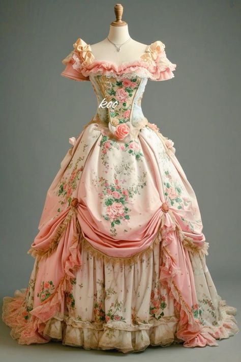 Pink Rococo Dress, Old Princess Dresses, Victorian Princess Dress, 1800 Dresses, Versailles Dress, Victorian Ballgown, Pink Victorian Dress, Victorian Ball Gowns, Victorian Era Dresses