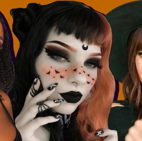 26 Witch Makeup Ideas - How to Look Like a Witch on Halloween Fall Witch Makeup, Dark Witch Makeup Halloween Easy, Moon Witch Makeup Halloween, Celestial Witch Makeup, Witch Makeup Purple, Witch Aesthetic Makeup, Moon Witch Makeup, Witchy Makeup Halloween, Witch Halloween Costume For Women