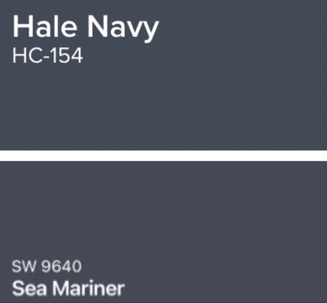 Benjamin Moore Hale Navy HC-154; Sherwin Williams Sea Mariner SW 9640 (Emerald Designer color). Very similar colors and both beautiful, rich, grayish navy colors. Sw Sea Mariner, Sherwin Williams Sea Mariner, Sea Mariner Sherwin Williams, Island Paint Colors, Benjamin Moore Hale Navy, Paint Color Pallets, Hale Navy Benjamin Moore, Energy Colors, David Zyla