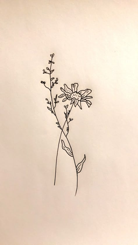 flower tattoo design drawn by Cassidy Benbow.   Please post pictures if you’ve tried this pin :)   #flowertattoo #daisytattoo #daisydrawing #tattoodesign #wildflowertattoo Flower Tattoos Grunge, Entwined Flowers Tattoo, Indie Flower Tattoo, Drawn Flower Tattoos, Withering Flower Tattoo, Self Drawn Tattoos, Wilting Flowers Tattoo, Wilted Flowers Tattoo, Dried Flower Drawing