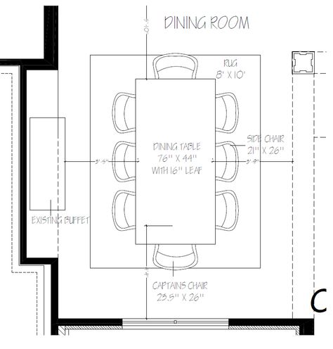 DINING ROOM FURNITURE LAYOUT WITH 8' X 10' RUG 12 X 12 Dining Room Layout, 9x9 Dining Room Layout, Dinning Room Dimensions Layout, Dining Room Measurements, Formal Dining Room Layout, Dining Room Floor Plan Layout, Kitchen Dining Area Ideas, 10x10 Dining Room Layout, Dinning Room Layouts