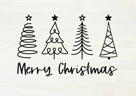 Merry Christmas Doodles Art, Hand Drawn Christmas Tags, Christmas Line Art Simple, Christmas Line Drawings, Christmas Images Clipart, Christmas Line Art, Christmas Trees Svg, Trees Svg, Christmas Clip Art