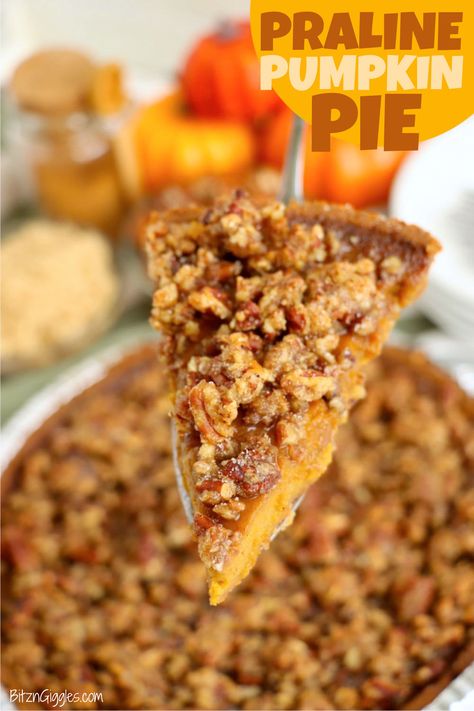 Praline Pumpkin Pie - A cozy blend of pumpkin goodness, where a flaky crust embraces a velvety, spiced pumpkin filling, crowned by a delightful pecan praline topping for a sweet and savory crunch. Pumpkin Cheesecake With Praline Topping, Praline Pumpkin Pie Recipe, Toppings For Pumpkin Pie, Pumpkin Pie With Pecan Topping, Pumpkin Praline Pie, Praline Pumpkin Pie, Pecan Praline Topping, Pecan Pumpkin Pie, Frozen Pumpkin Pie