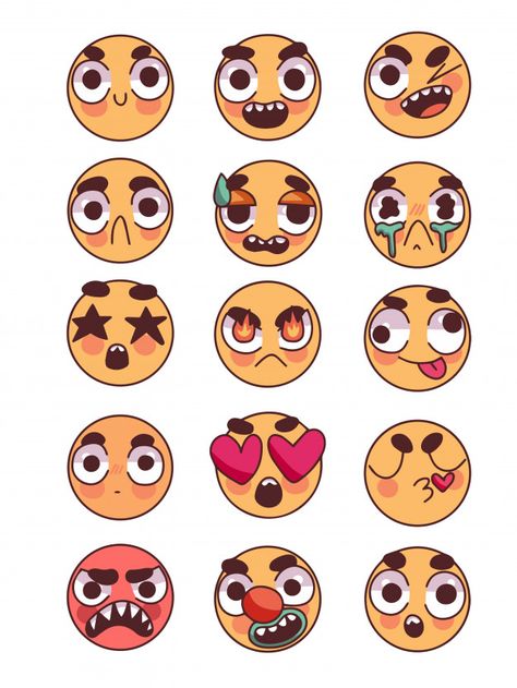 Circle Head Art Style, Emoji Doodles, Circle Character, Doodle Eyes, Character Emoji, Circle Cartoon, Drawing Grid, Facial Expressions Drawing, Expression Sheet