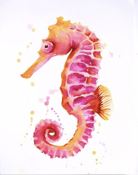 Ear Tattoo Ideas, Watercolour Ideas, Seahorse Art, Brush Pen Art, Ear Tattoos, Watercolor Birthday, World Wide Web, Watercolor Ocean, Diy Watercolor Painting