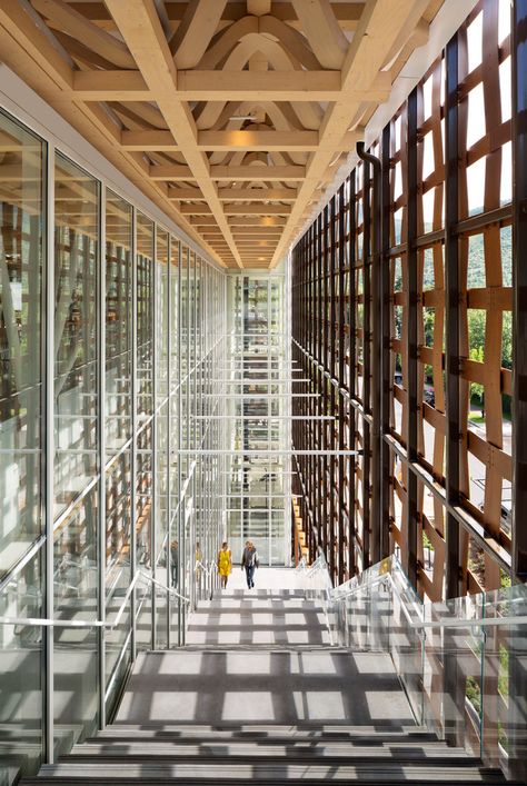 Gallery of Aspen Art Museum / Shigeru Ban Architects - 3 Aspen Art Museum, Aspen Art, Shigeru Ban, Landscape Interior, Cladding Panels, Japanese Architect, Space Frame, Wood Cladding, Exterior Cladding