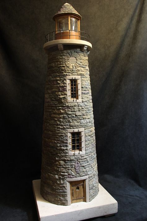 Lighthouse Reference, Stone Lighthouse, Garden Lighthouse, Diy Lighthouse, Lighthouse Crafts, Nautical Crafts, Sea House, Model Train Scenery, Fairy Garden Houses