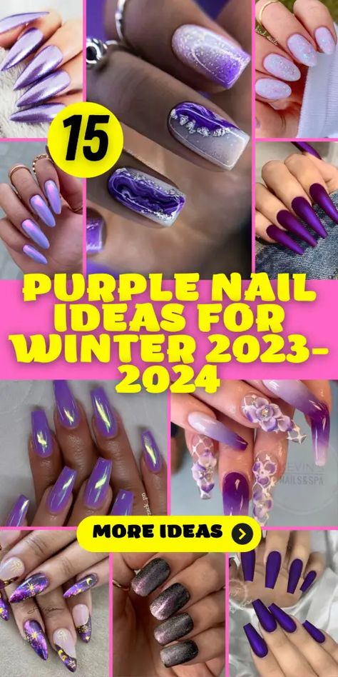 Winter Glitter Gel Nails, Latest Acrylic Nail Trends 2024, Purple And Gray Nails Design, Purple Fall Nails 2024, Trendy Nails Ideas 2024 Winter, Light Purple Winter Nails, Nail Designs For 2024, Ombre Purple Nail Designs, Gel Nail Designs 2024