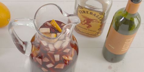 Get the party started by giving your sangria a fiery kick. Fireball Sangria, Fireball Cocktails, Easy Sangria Recipes, Drink Recipies, Apple Sangria, Sangria Wine, Sangria Recipe, Festive Drinks, Sangria Recipes