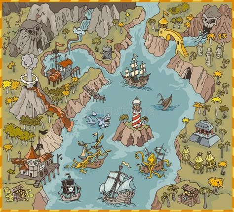 Treasure Map Drawing, Fantasy Pirate, Map Elements, Cartoon Map, Fantasy Map Making, Pirate Bay, Dnd World Map, Imaginary Maps, Fantasy World Map