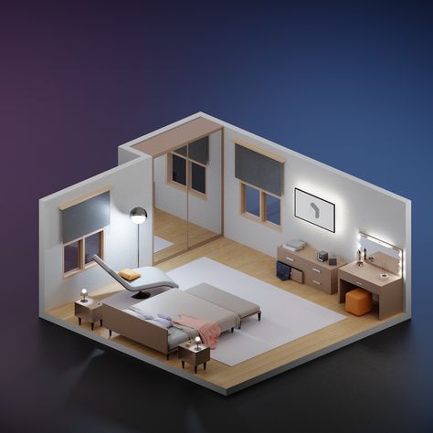 3D Model Low-Poly Bedroom 3DSMAX | Toffu Co Isometric Rooms, Model Bedroom, Modular Bedroom, 2024 Bedroom, 3d Isometric, 3d Room, 3d Modeling Software, 3d Interior Design, Model House