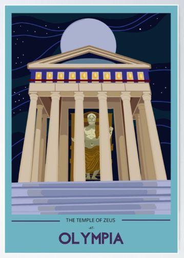 Seven Ancient Wonders of the World Ancient Greek Poster, Ancient Wonders Of The World, Greek Images, Ancient Empires, Temple Of Zeus, Graphic Design Books, Travel Journals, Greek Style, Travel Wall Art