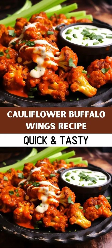 cauliflower buffalo wings recipe Buffalo Wings Recipe, Buffalo Cauliflower Recipes, Baked Buffalo Cauliflower, Buffalo Recipe, Wings Recipe Buffalo, Cauliflower Buffalo Wings, Cauliflower Dishes, Cauliflower Wings, Whole Roasted Cauliflower