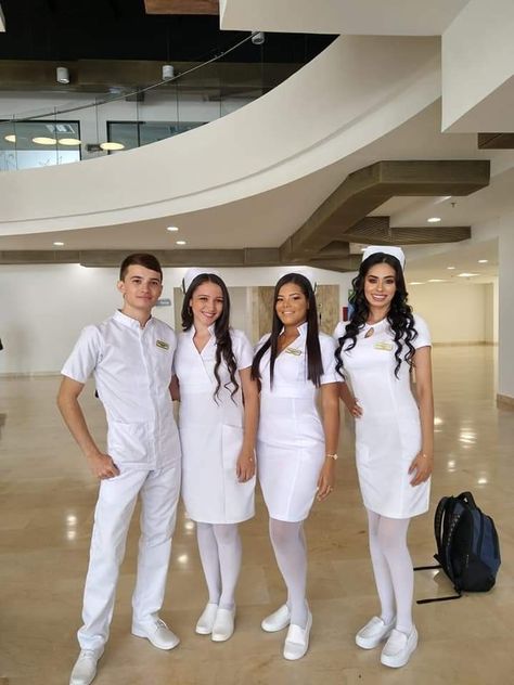 Nurse Gown Uniform Nigeria, White Scrubs Outfit, Nurses Uniform Designs Hospitals, Nurse Uniform Modern White, Nursing Uniform Design, White Nursing Uniform, Nurses Uniform Modern, Nursing Aesthetic, Pantyhose Outfit