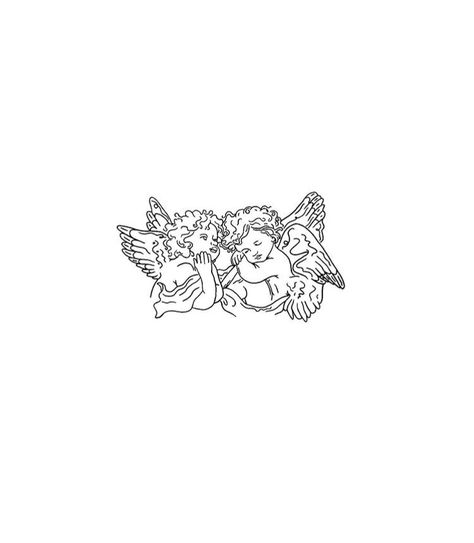 Cherub Angels Drawings, Two Cherub Angel Tattoo, 2 Cherubs Tattoo, Cupid Aesthetic Drawing, Two Angel Tattoo, Cherub Drawing Tattoo, Two Cherubs Tattoo, 2 Angels Tattoo, 3 Angels Tattoo