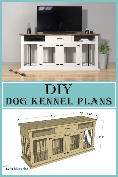 large dog kennel crate entertainment center diy plan Dog Kennel Under Tv, Dog Crate Entertainment Center Diy, Tv Stand Dog Kennel Diy, Dog Kennel Entertainment Center Diy, Large Dog Kennel Ideas Indoor Diy, Dog Entertainment Center, Dog Kennel Furniture Plans, Tv Stand Dog Kennel, Dog Kennel Entertainment Center