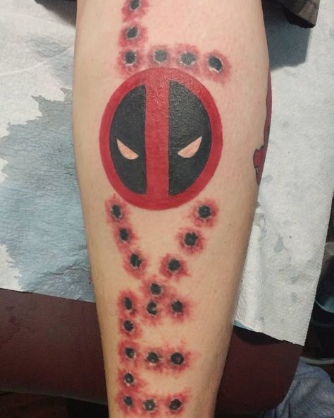 #pursuit of clarity #bullet holes #deadpool  #tattoo Simple Deadpool Tattoo, Deadpool Tattoo Design, Deadpool And Wolverine Tattoo Design, Deadpool Tattoo Ideas, Deadpool Tattoo Black And White, Funny Deadpool Tattoo, Bullet Hole Tattoo, Deadpool Tattoo, Baby Tattoo Designs