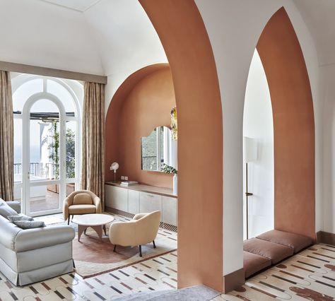 Palazzo Avino, Terracotta Tile Floor, Italian Hotel, Terracotta Flooring, Vibe Rooms, Bohemian Homes, Room 2023, Hotel Architecture, Hotel Interior Design