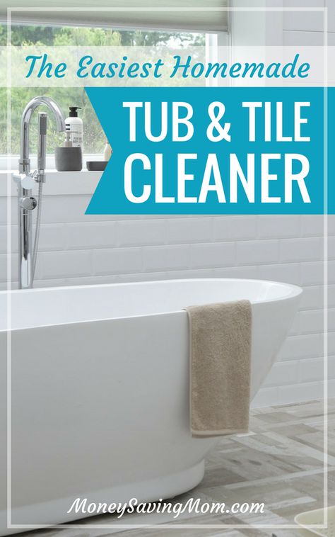 This homemade tub and tile cleaner is SO easy to make, smells wonderfully, and works GREAT! Tub And Tile Cleaner, Tub And Tile, Clean Hacks, Homemade Cleaning Recipes, Homemade Cleaners Recipes, Tile Cleaner, Cleaning Essentials, Healthier Alternatives, Healthy Children