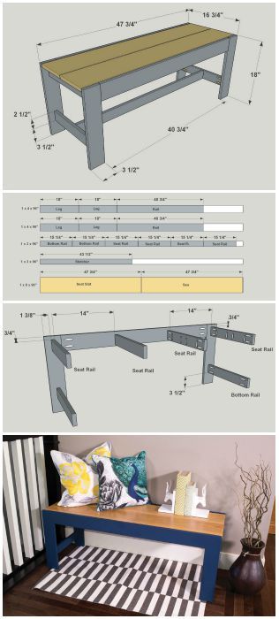 At buildsomething.com, you'll find FREE PLANS for great projects that are organized by space and by type, which makes it really easy to find the inspiration you want, plus the step-by-step instruction you need to turn that inspiration into reality. Diy Bathroom Bench Seat, Diy Bathroom Bench, Bathroom Bench Seat, Girls Desk, Step Bench, Bathroom Bench, Diy Project Ideas, Diy Step, Table Bench