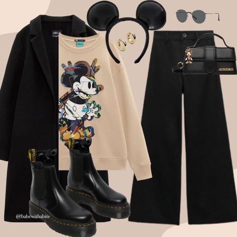 All Black Disney Outfit, Disney Looks Inspired Outfits, Cold Disney Outfits, Disneyland Outfits Winter, Disney Outfits Winter, Disney Winter Outfits, Disneyland Fits, Disneyworld Outfits, Look Disney