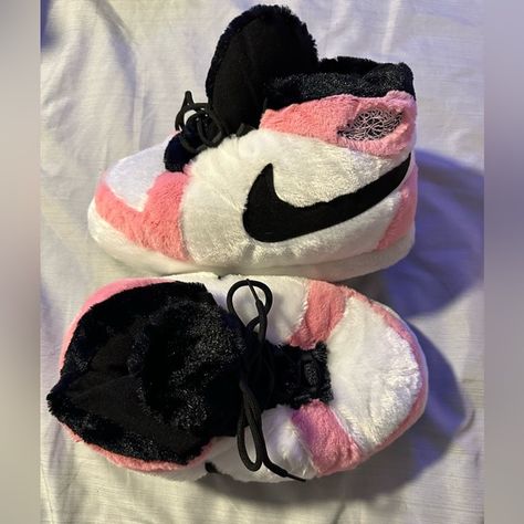 plush sneaker slippers Fuzzy Jordan Slippers, Fuzzy Nike Shoes, Plush Shoes, Fluffy Jordan Slippers, Big Shoe Slippers, Plushie Slippers, Fluffy Jordans, Plush Sneaker Slippers, Big Sneaker Slippers