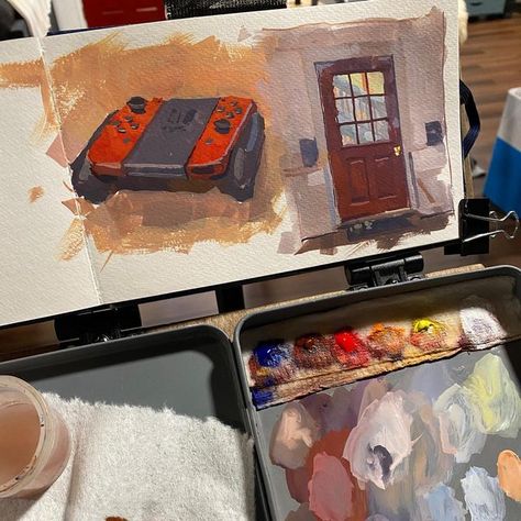 Observational Sketchbook, Mundane Art, Gouache Canvas, Artbook Design, Kitchen Sketch, Gouache Sketchbook, Basement Door, Gouache On Canvas, Random Sketches