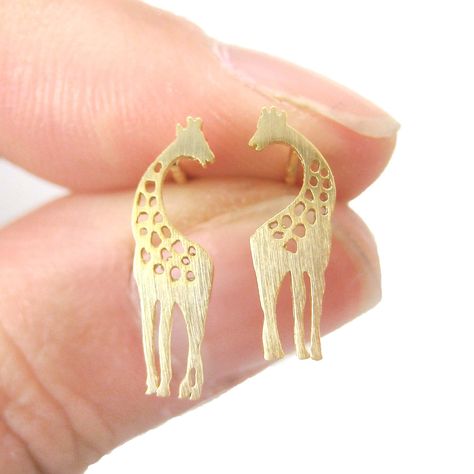 Mother and Baby Giraffe Silhouette Shaped Stud Earrings in Gold | Allergy Free Glowforge Earrings, Giraffe Silhouette, Animal Themed Jewelry, Baby Silhouette, Kids Jewellery, Shark Earrings, Free Earrings, Baby Giraffe, Bracelet Chain