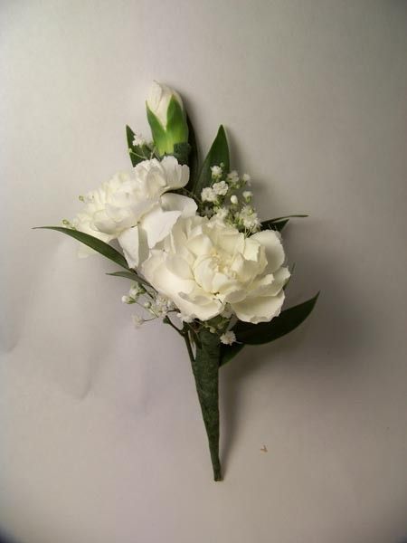 His White Carnations Wedding, Carnation Boutonniere, Carnation Wedding, White Corsage, Prom Corsage And Boutonniere, Mini Carnations, White Carnation, Corsage And Boutonniere, Corsage Prom