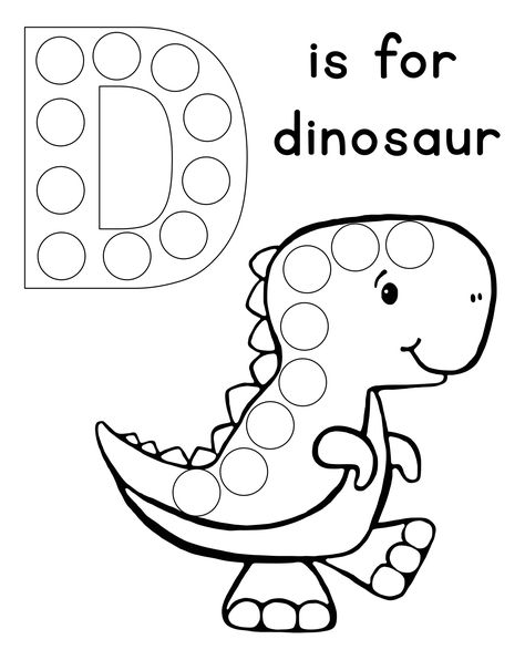 Do a Dot Printables Preschool Letter D Dot Painting, Paint Dot Activities, Dot Letters Printable, Dinosaur Do A Dot Printables Free, Dinosaur Dot Painting, Dot The Letter Free Printable, Letter D Dot Worksheet, Dot Paint Coloring Pages, Dot Worksheets Free Printable