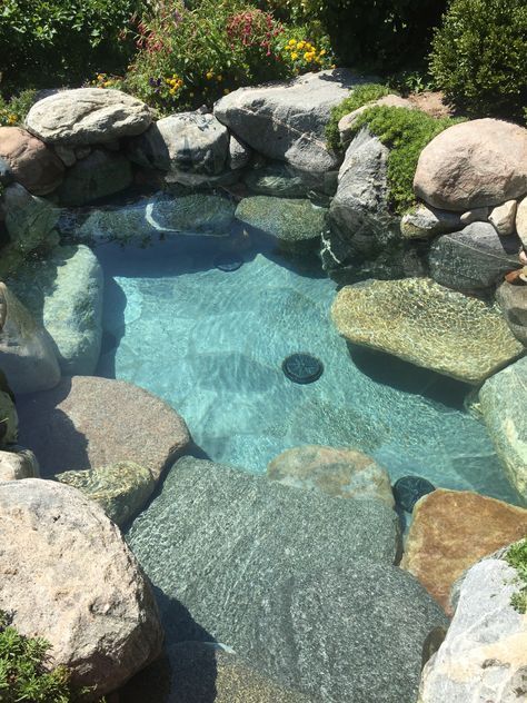 Rock Pools Backyard, Natural Backyard Pools, Natural Pool Ideas, Natural Stone Pool, Swimming Pools Ideas, Pond Design Ideas, Mineral Pool, Pool Natural, Nature Spa