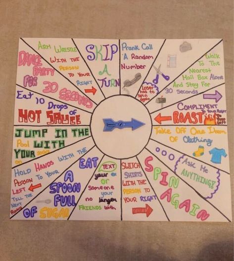 Spin The Bottle Board, List Sleepover, Fun Sleepover Activities, Teen Sleepover Ideas, Fun Sleepover Games, Sleepover Party Games, Diy Party Games, Teen Sleepover, Sleepover List