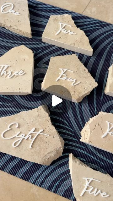 Travertine Place Cards, Diy Stone Table Numbers, Travertine Table Numbers, Stone Table Numbers, Travertine Table, Diy Place Cards, E6000 Glue, So Aesthetic, Travertine Pavers