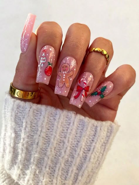 Multicolor  Collar    Color Nails Embellished   Beauty Tools Xmas Nail Art, Ballet Nails, Nagel Tips, Nail Swag, Festival Nails, Stick On Nails, Xmas Nails, Christmas Nail Designs, Christmas Nail Art